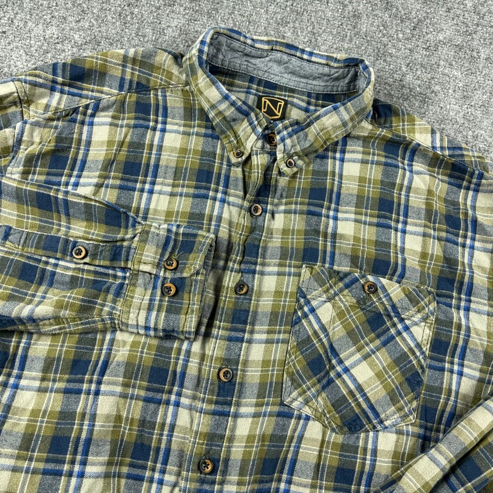 Noble Outfitters Flannel Shirt Mens XL Green Blue Plaid Cotton Button Down Work